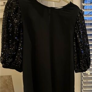 Black Puff-Sleeve Sequin Blouse - Women's Evening Top